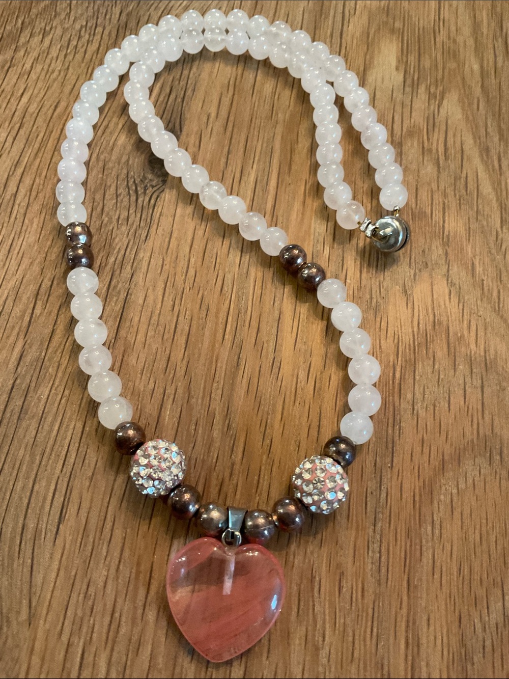 Rose Stone Pendant With Beaded Necklace - Brand